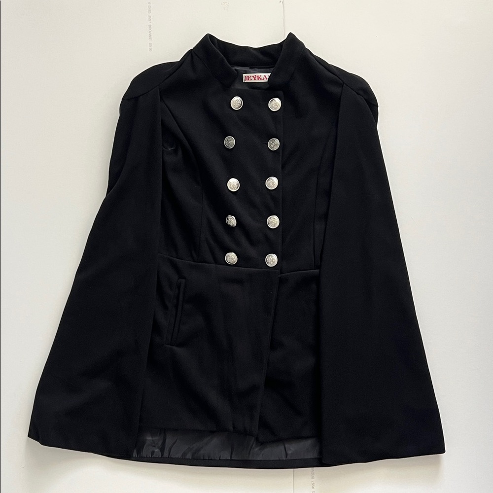 Jeykay Black Cape Jacket with Silver Buttons size L